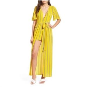 NWT Socialite Striped Wrap Jumpsuit M Short Sleeve Tie Waist Open Back V-Neck